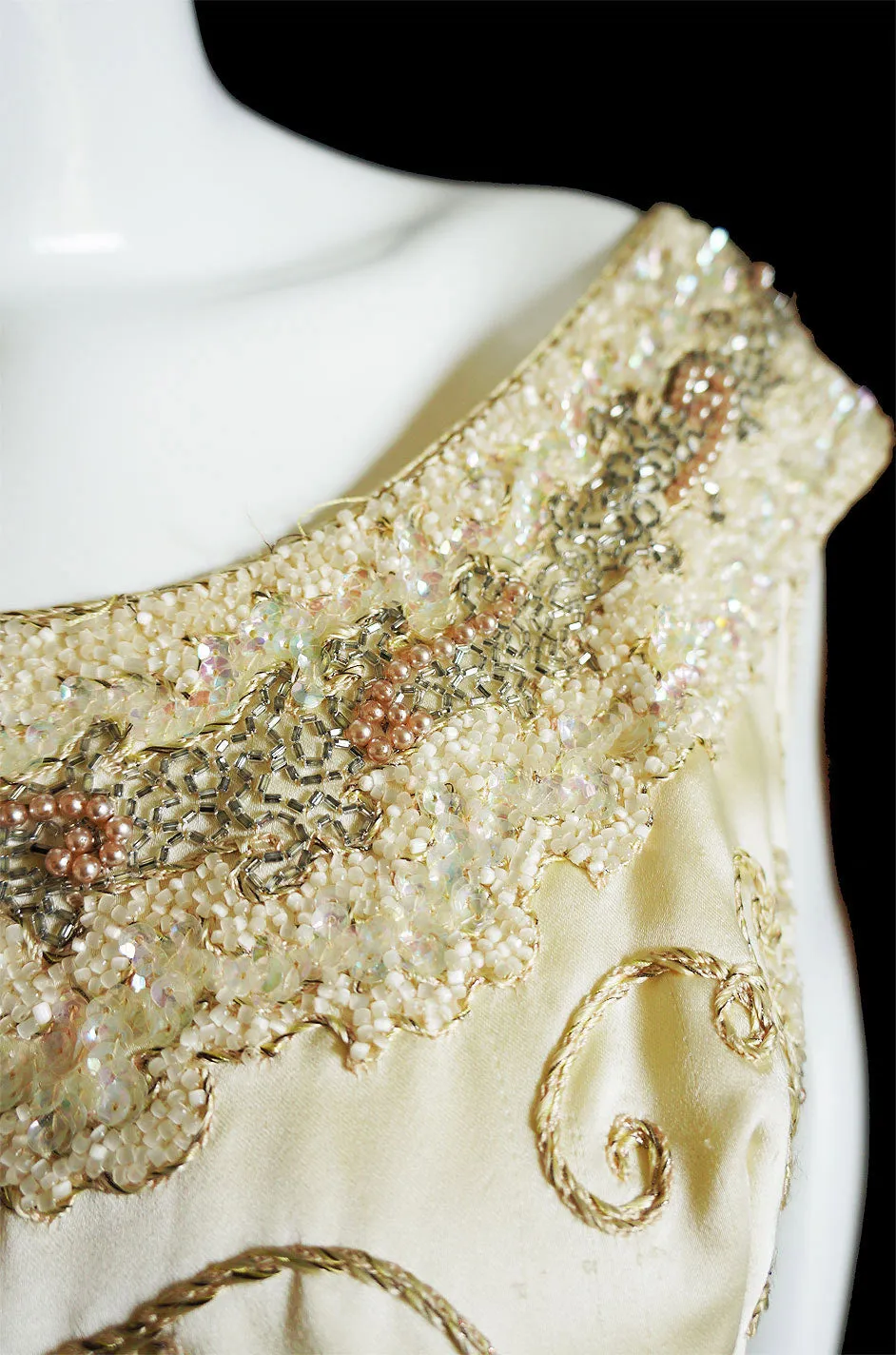 1950s Beaded & Embroidered Silk Gown