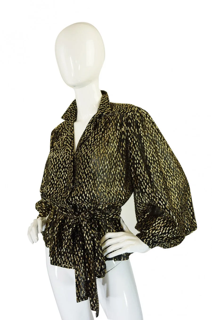 1960s Glam Gold Lame and Chiffon Top