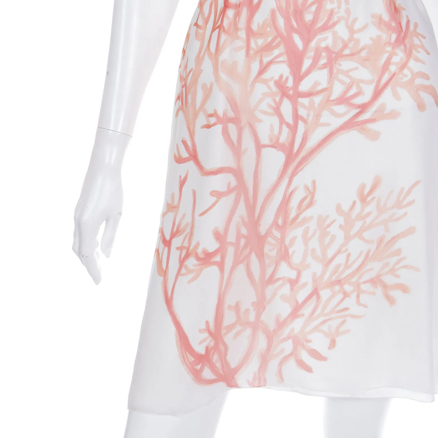 2000s Valentino White SIlk Coral Print Sleeveless Dress with sash