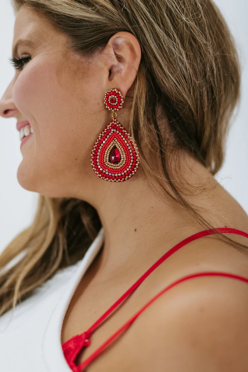 All Glam Teardrop Earring, Red