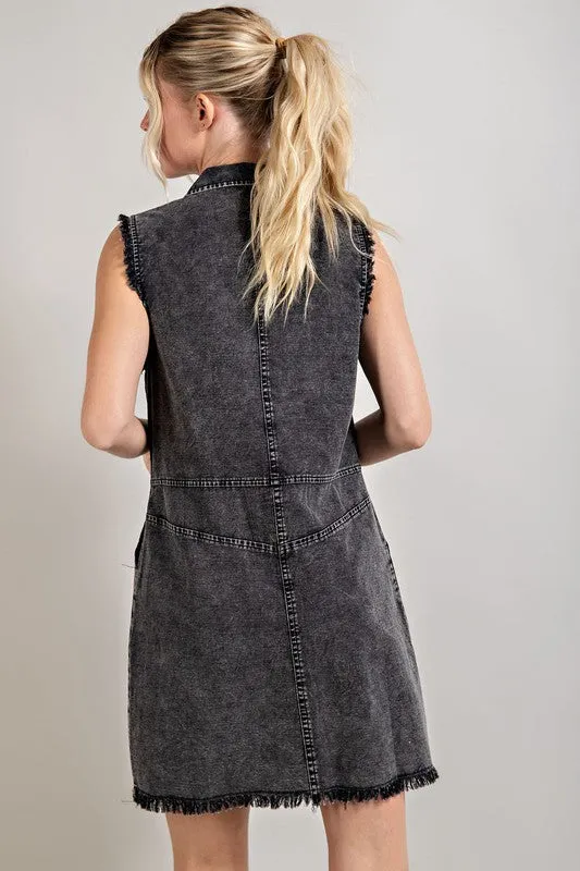 Ash Black Mineral Wash Denim Sleeveless Mini Dress - Final Sale