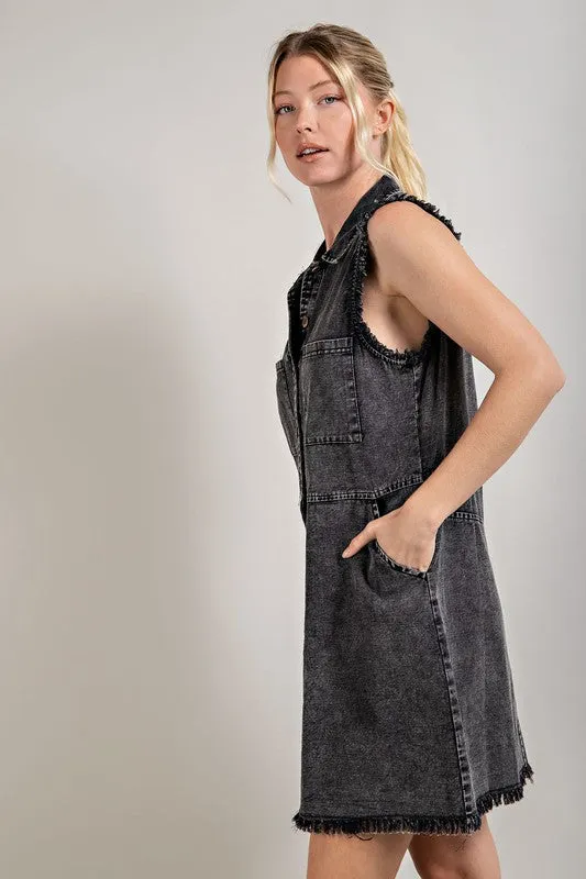 Ash Black Mineral Wash Denim Sleeveless Mini Dress - Final Sale