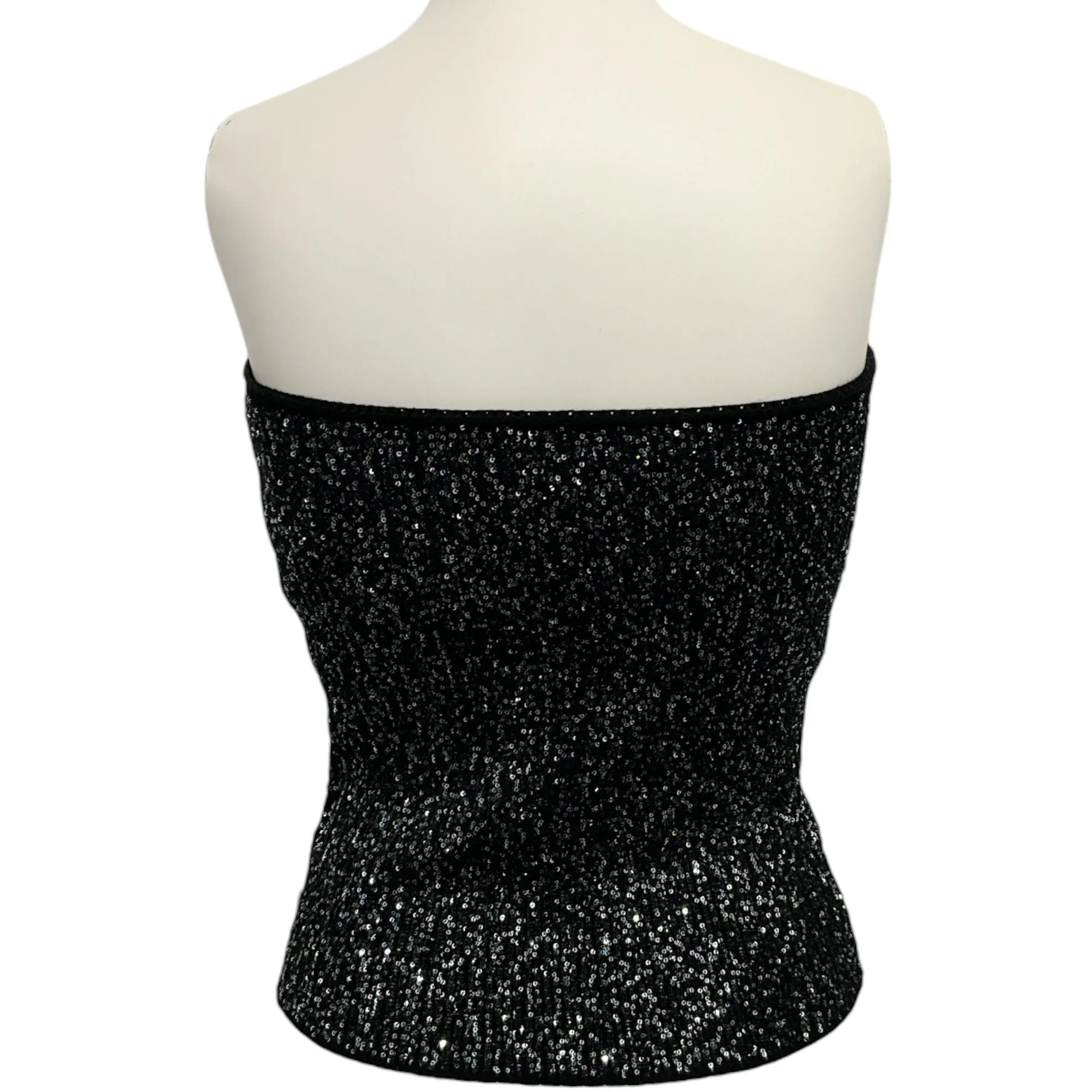 BA&SH Black Sequined Knit Puck Strapless Tube Top