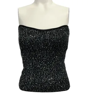 BA&SH Black Sequined Knit Puck Strapless Tube Top