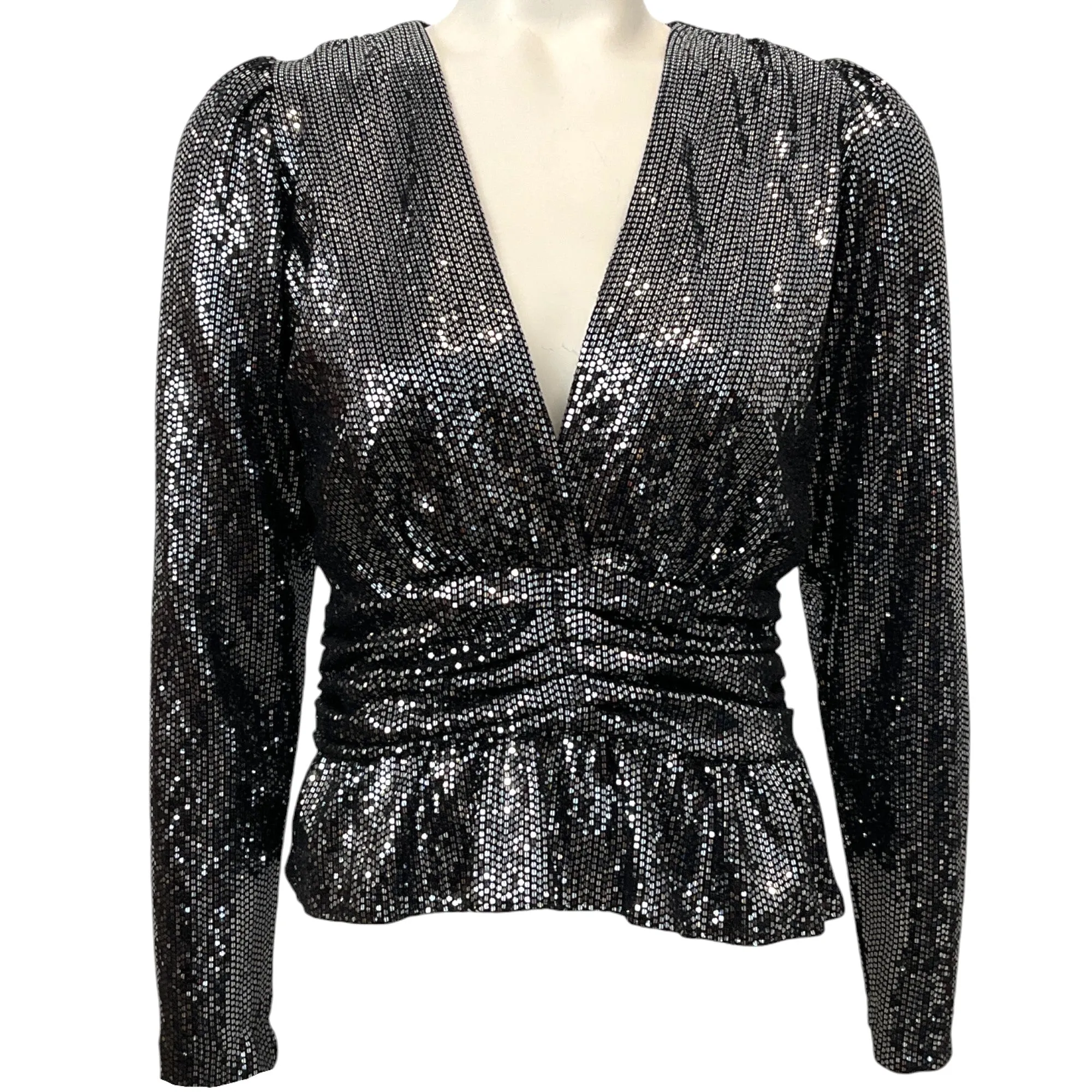 BA&SH Mae Noir Sequined Peplum Top