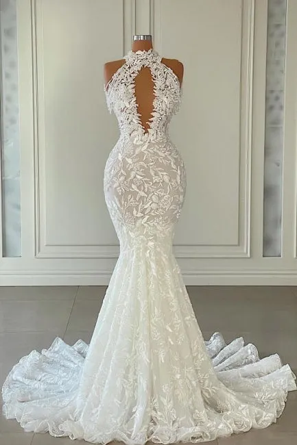 Beautiful Long Mermaid Sleeveless Wedding With Dresses Lace