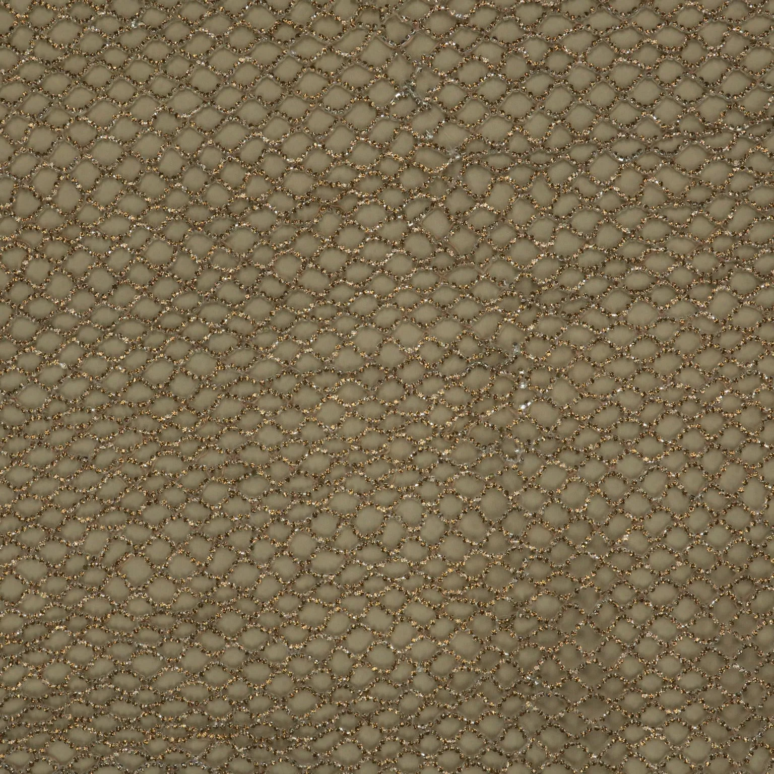 Beige Crystal Embroidered Net Fabric