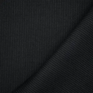 Black-Cool Gray Wool-Poly Stripe Woven Dobby Suiting Fabric