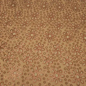 Brown Floral and Circles Embroidered Organza Fabric