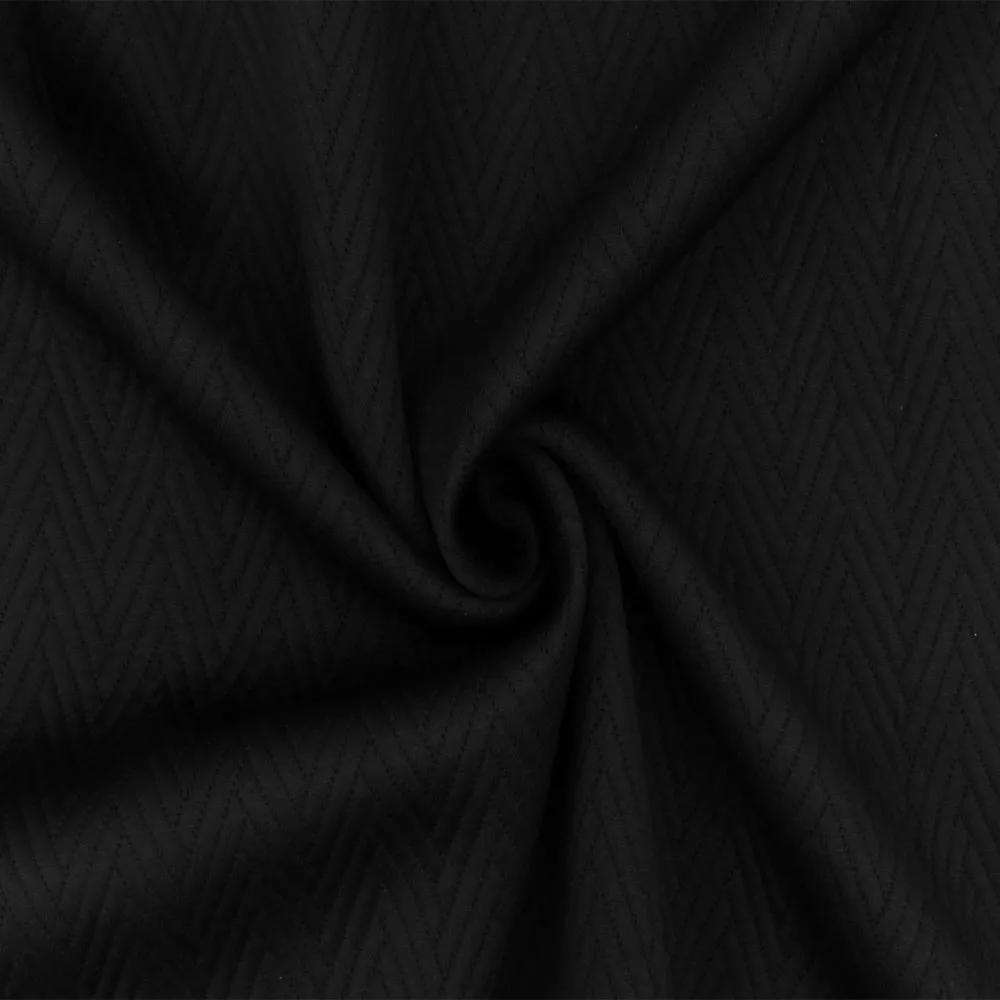 Cool Black Tile Chevron Cloque Stretch Bonded Double Knit Fabric