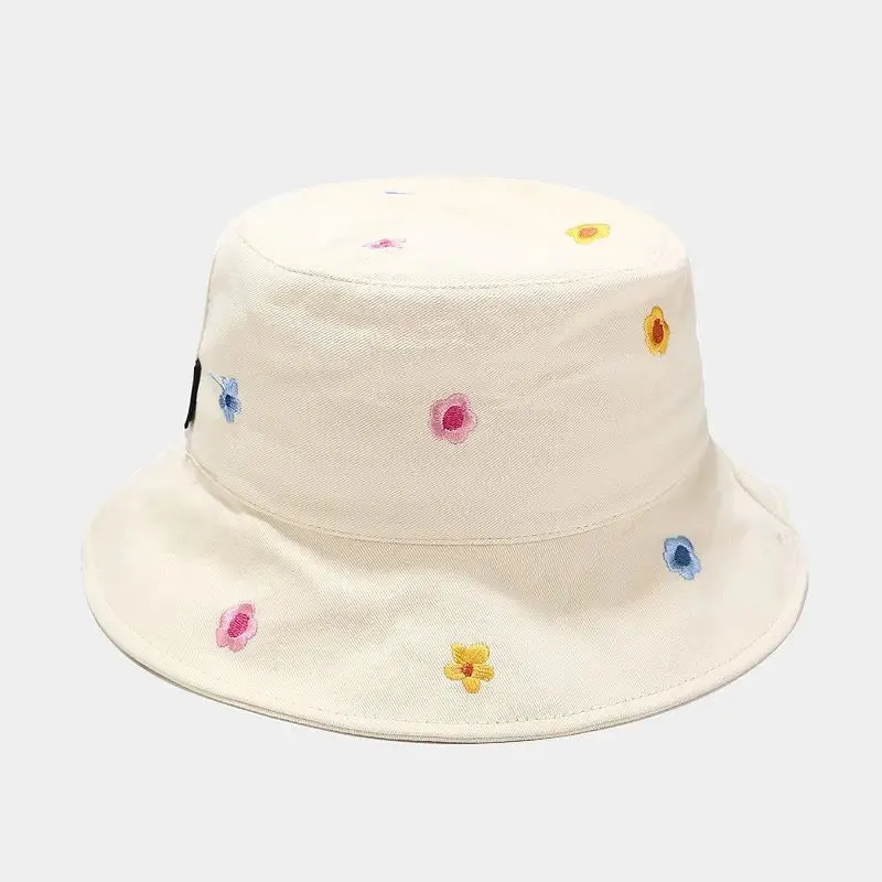 Cotton Flower Embroidery Bucket Hat - Stylish & Versatile