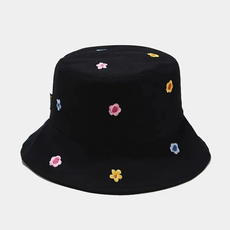 Cotton Flower Embroidery Bucket Hat - Stylish & Versatile