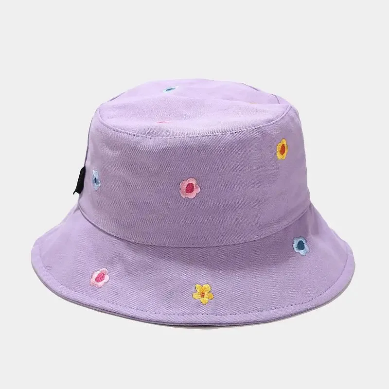 Cotton Flower Embroidery Bucket Hat - Stylish & Versatile