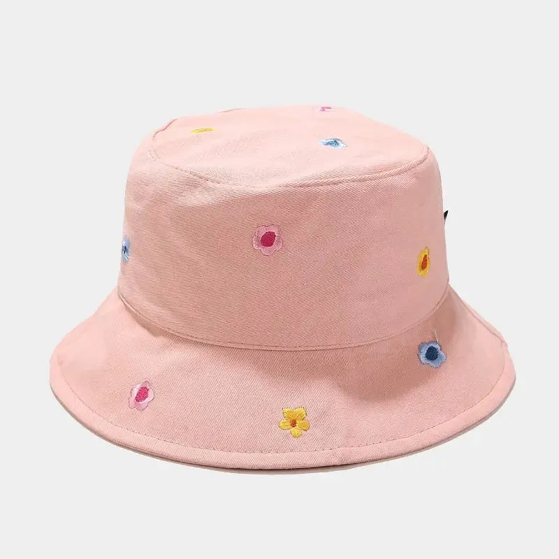 Cotton Flower Embroidery Bucket Hat - Stylish & Versatile