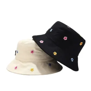 Cotton Flower Embroidery Bucket Hat - Stylish & Versatile