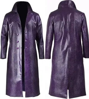 Crocodile Suicide Squad Joker Purple Leather Coat