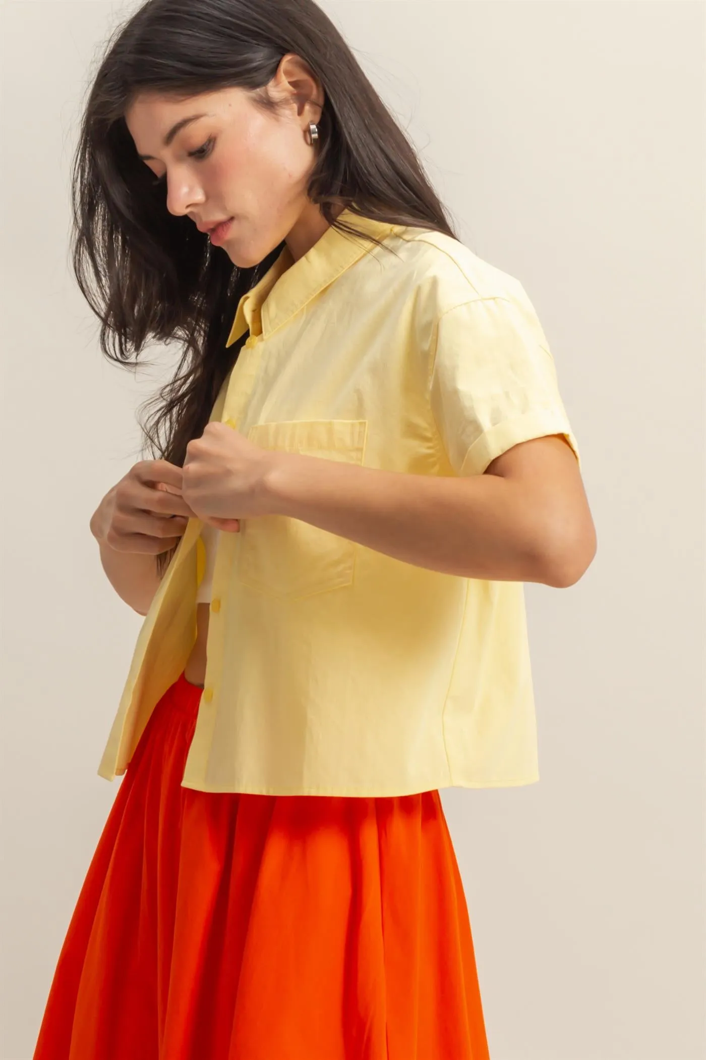 DZ25C454-Stylish Short Sleeve Cropped Shirts