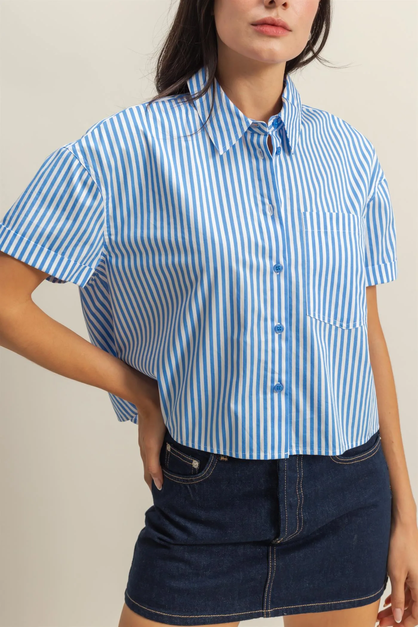 DZ25C454-Stylish Short Sleeve Cropped Shirts