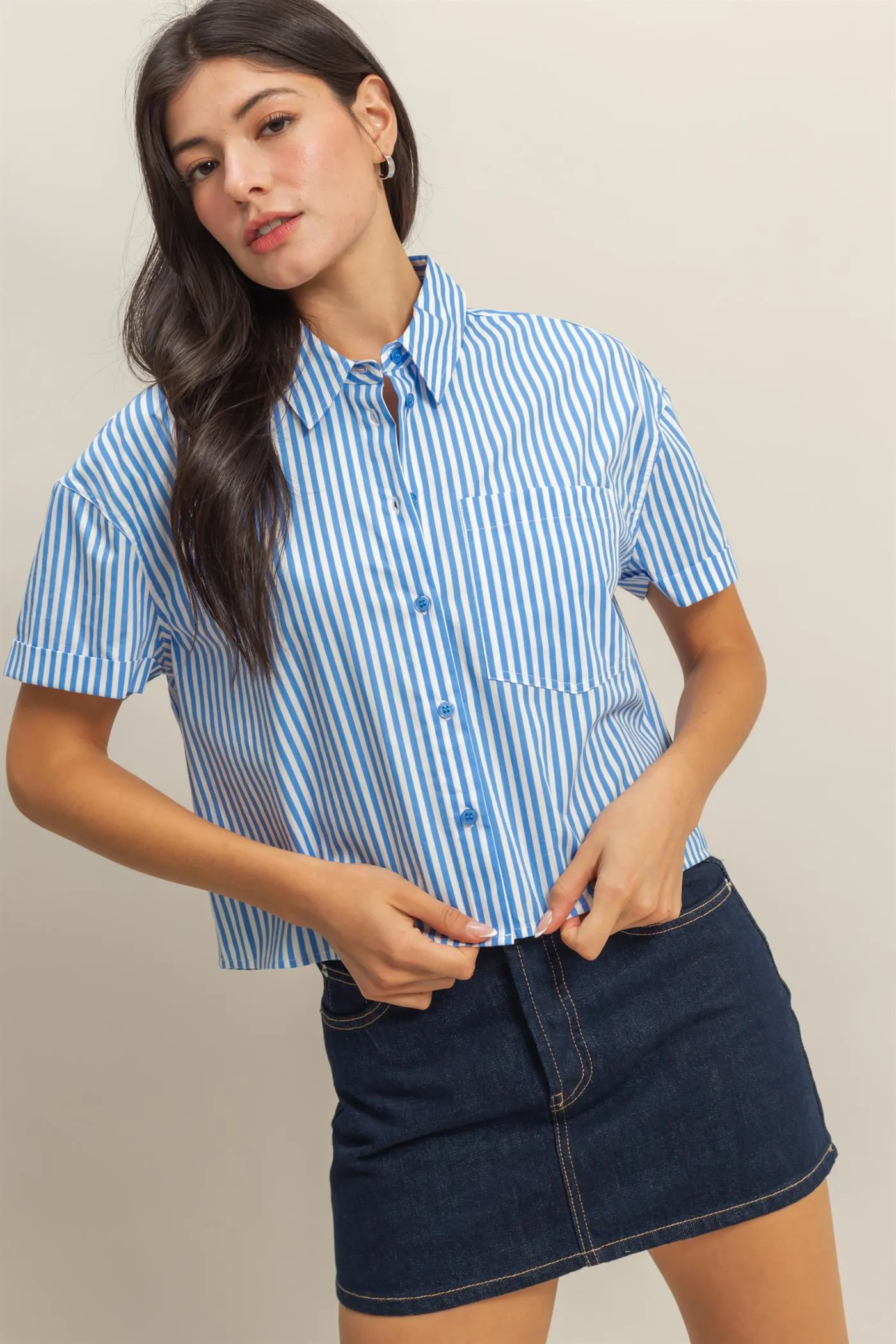 DZ25C454-Stylish Short Sleeve Cropped Shirts