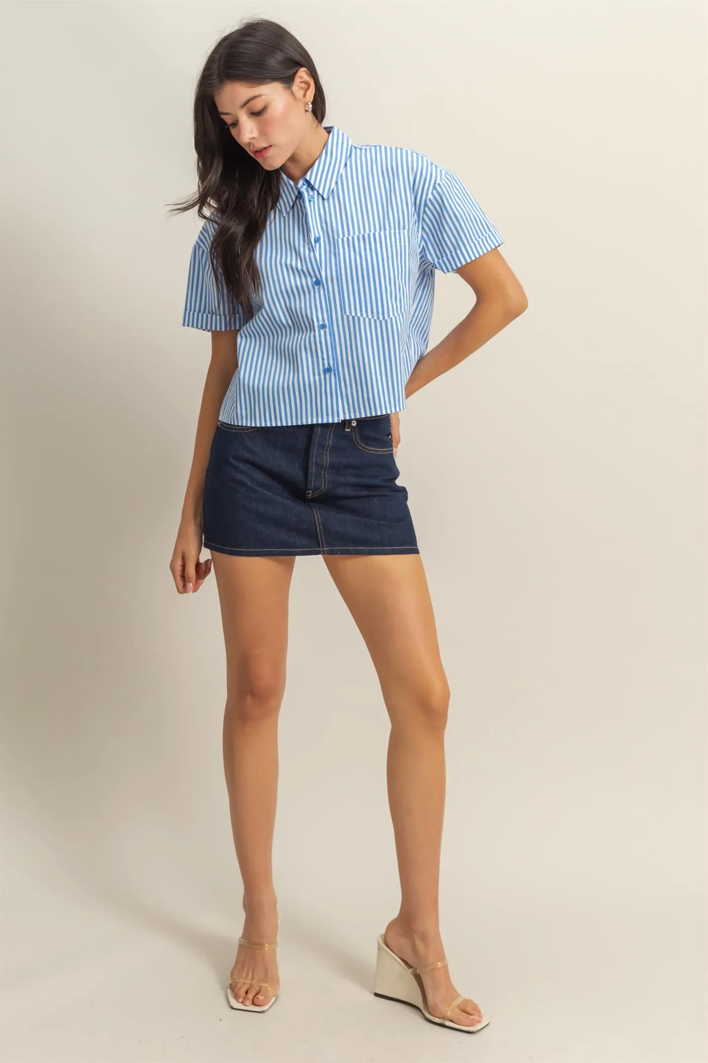 DZ25C454-Stylish Short Sleeve Cropped Shirts