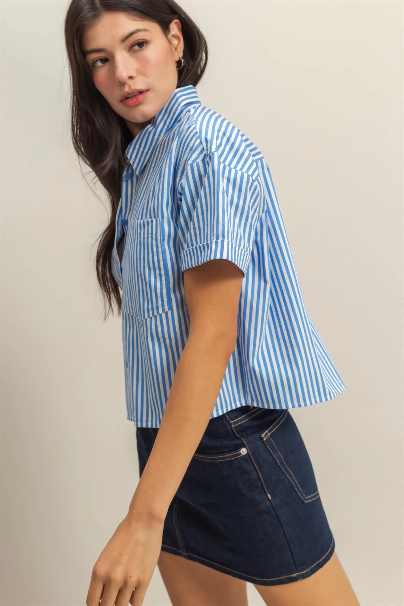 DZ25C454-Stylish Short Sleeve Cropped Shirts