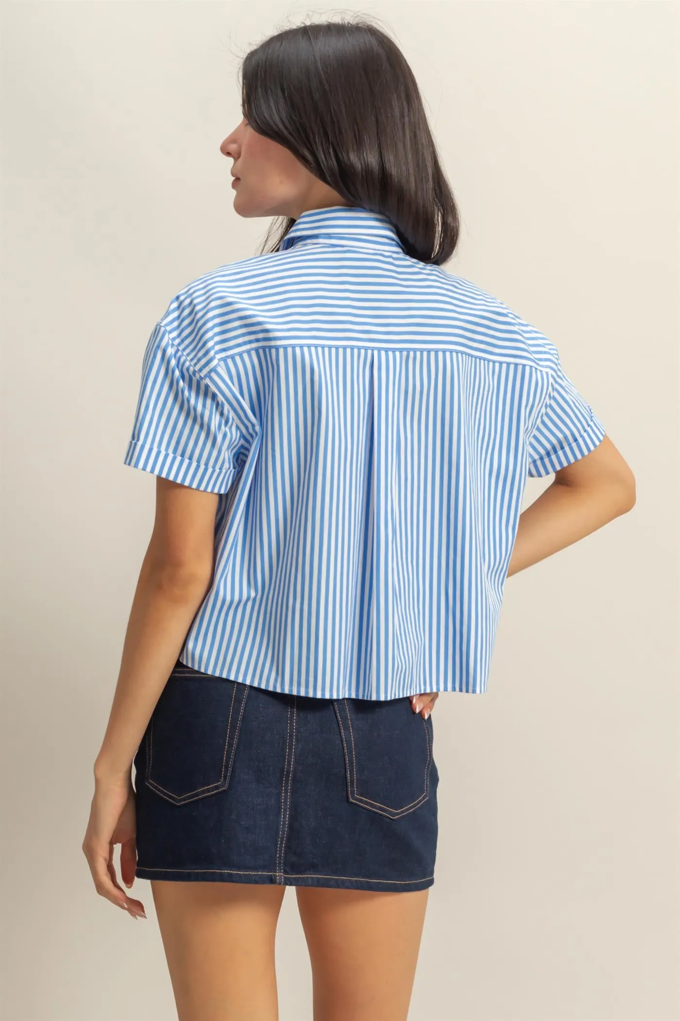 DZ25C454-Stylish Short Sleeve Cropped Shirts