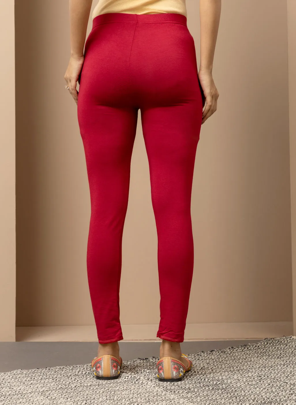 Farah Blood Red Viscose Lycra Leggings for Women