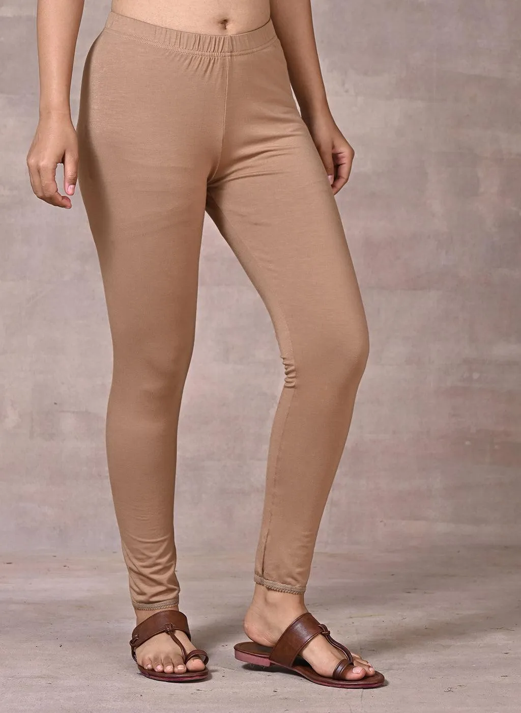 Farah Sand Beige Viscose Lycra Leggings for Women