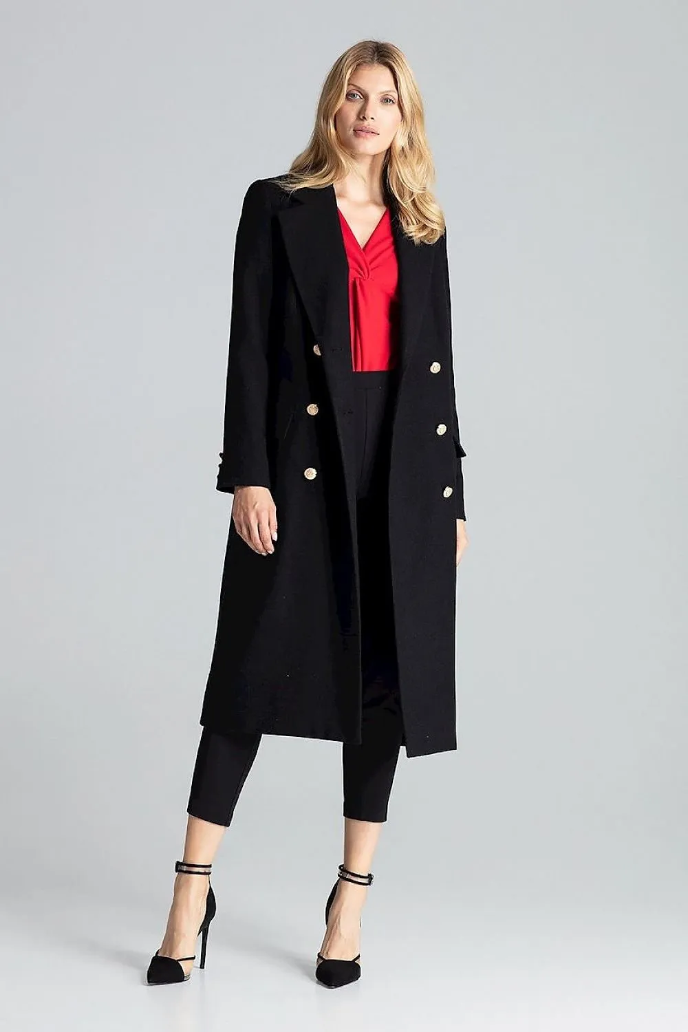 FIGL Women's Double-breasted Knee-length European Blazer Coat