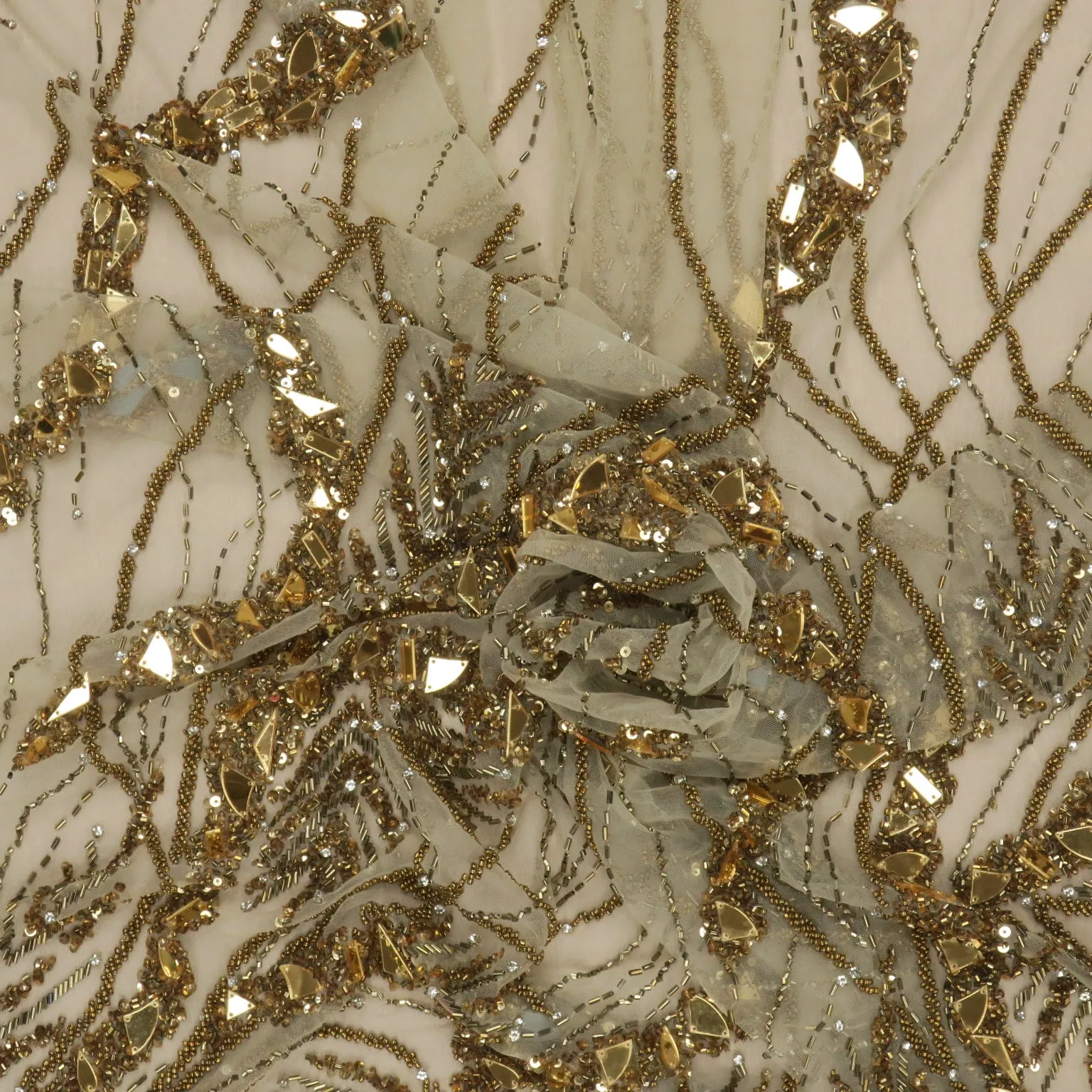 Gold Sequined Embroidered Tulle Fabric