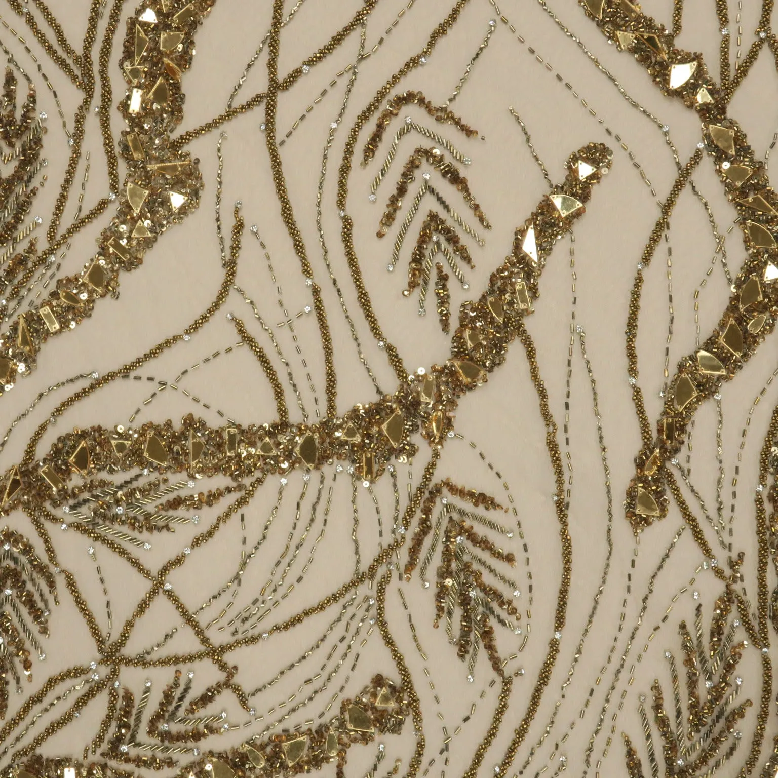 Gold Sequined Embroidered Tulle Fabric