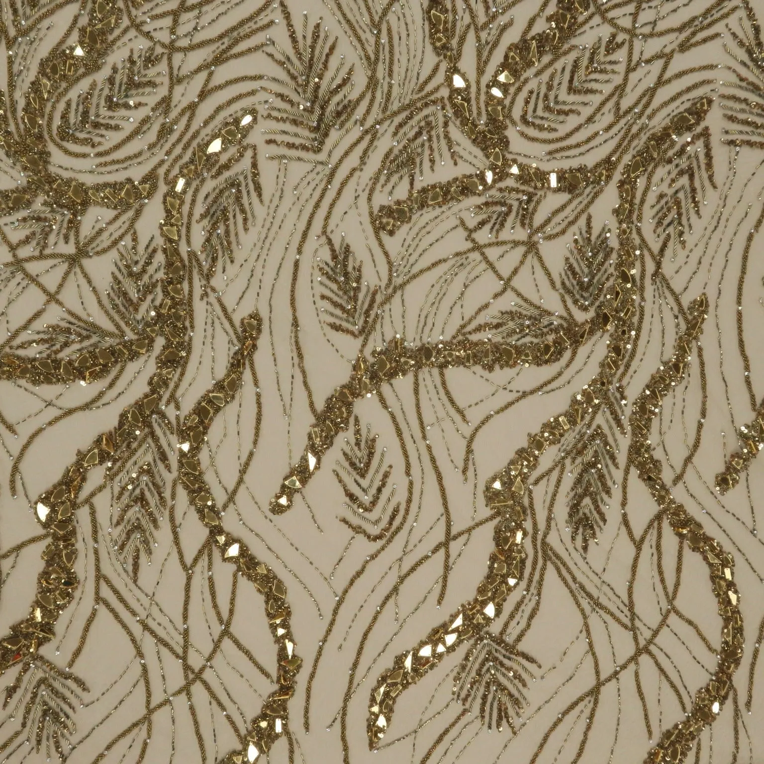 Gold Sequined Embroidered Tulle Fabric