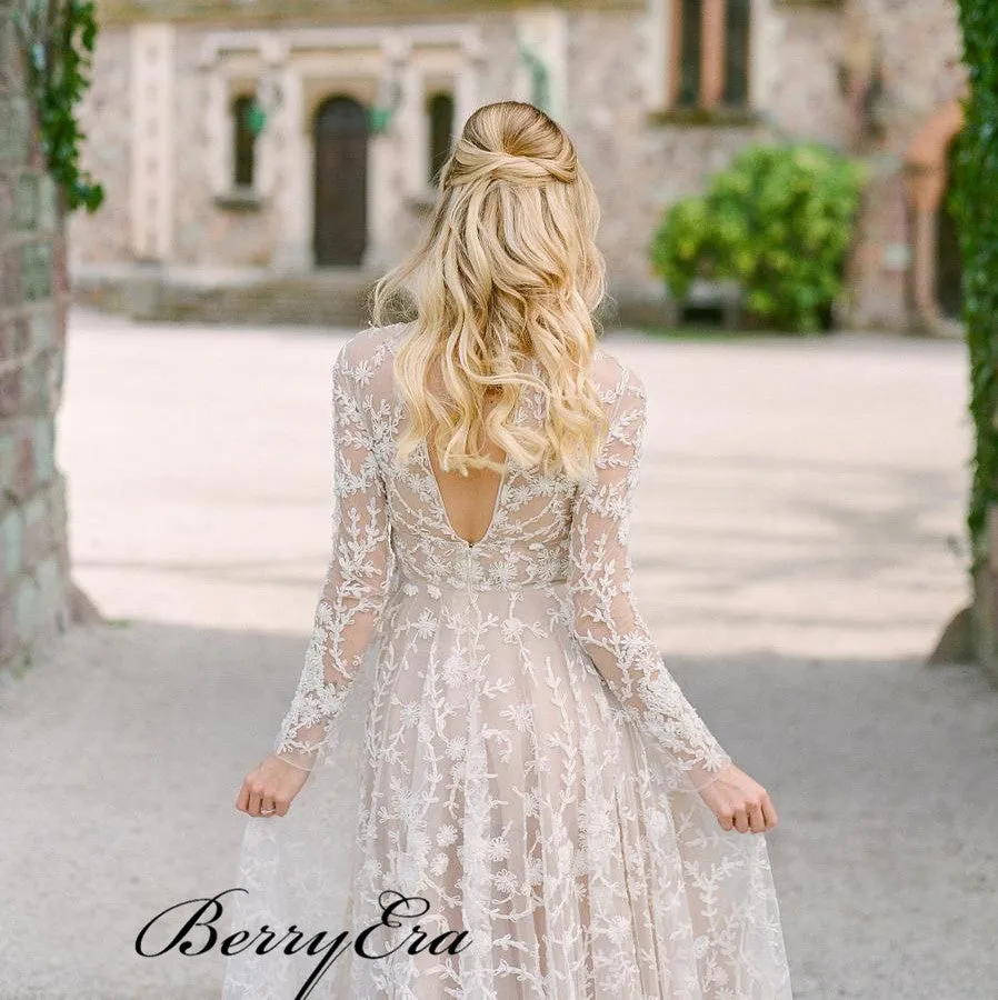 Graceful Lace Wedding Dresses, A-line Elegant Wedding Dresses, Fancy Bridal Gowns