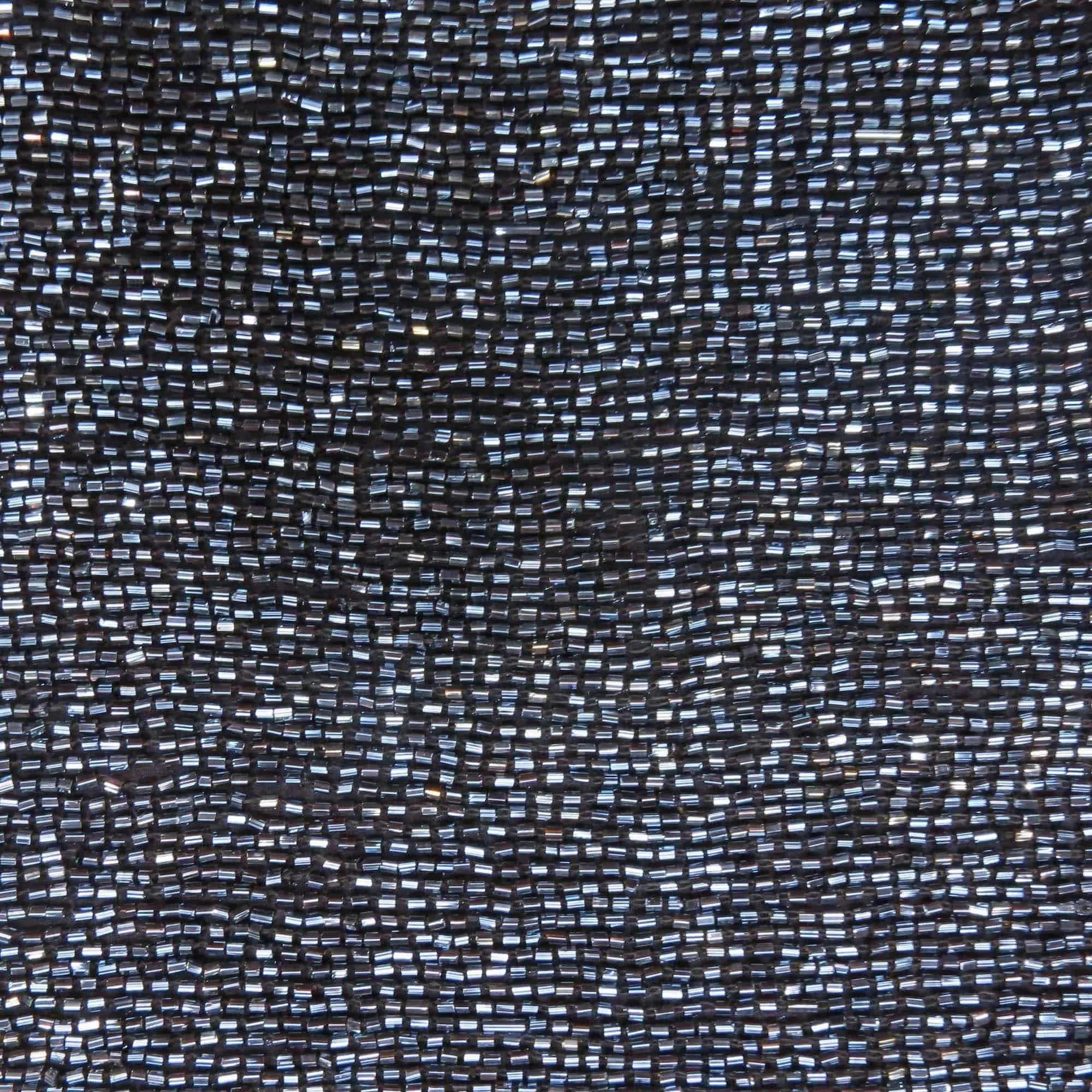 Hematite Gunmetal Grey Bugle Bead On Silk Georgette Ground Fabric