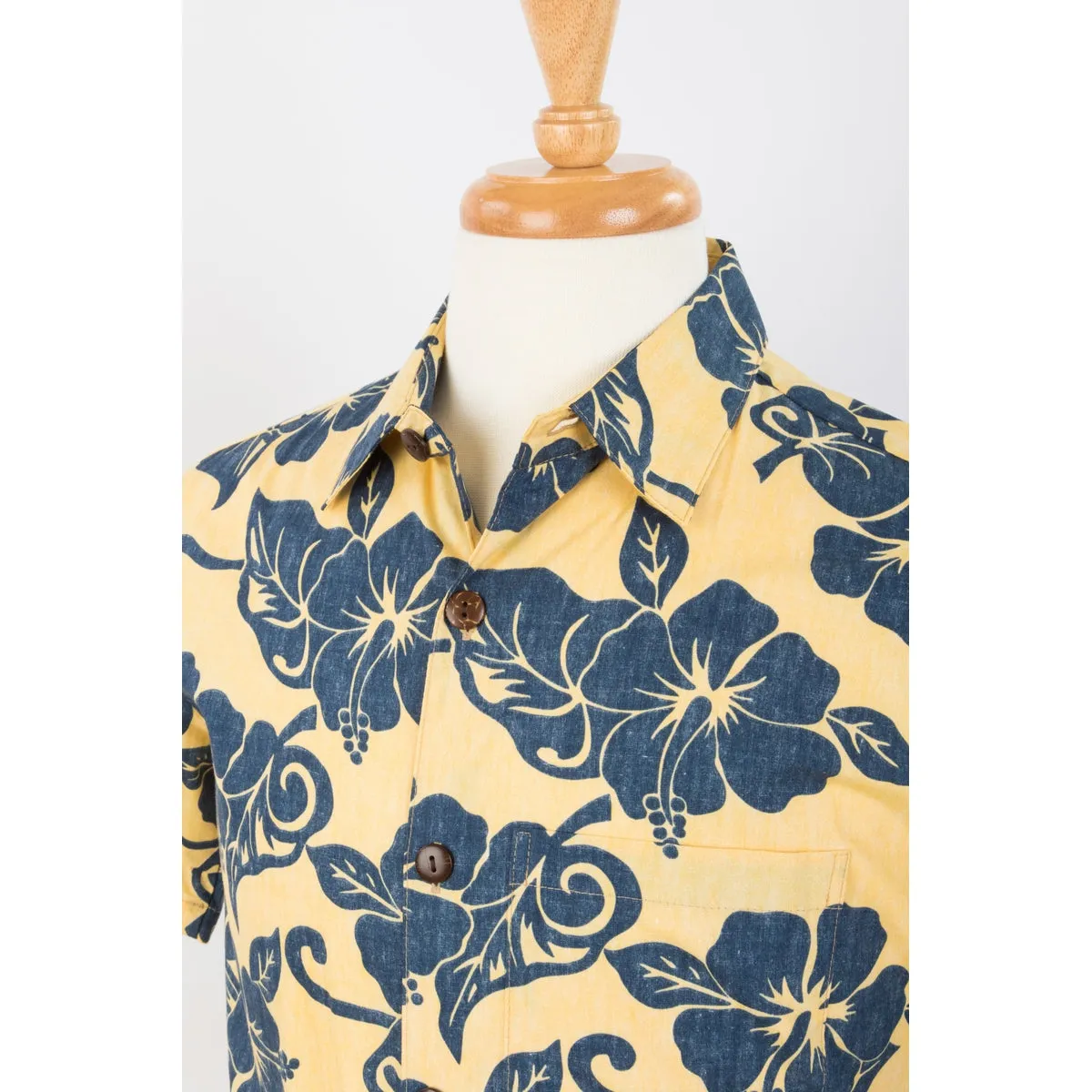 Hibiscus Slim Cut Aloha Shirt | Yellow & Navy