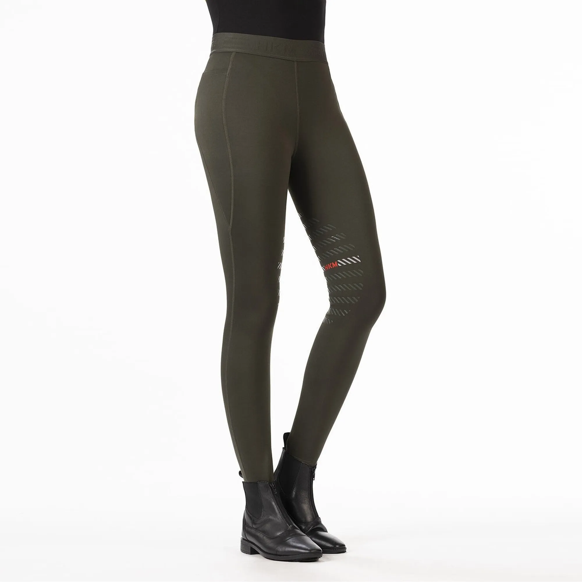 Hkm Ladies Sports Knee Patch Riding Leggings - Deep Green