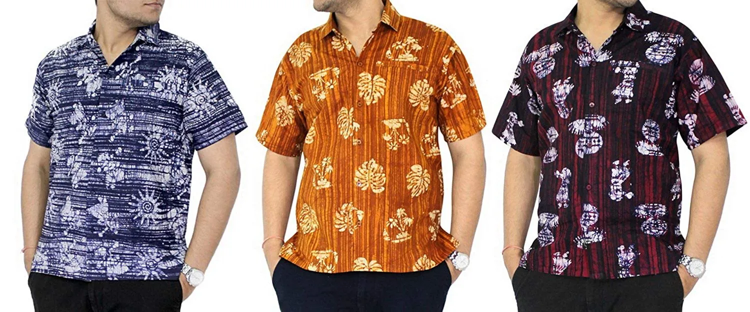 LA LEELA Shirt Casual Button Down Short Sleeve Beach Shirt Men Pocket Batik 1