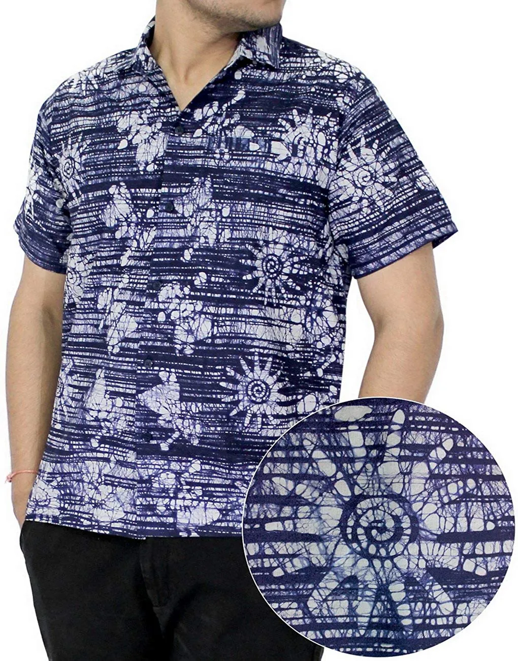 LA LEELA Shirt Casual Button Down Short Sleeve Beach Shirt Men Pocket Batik 1