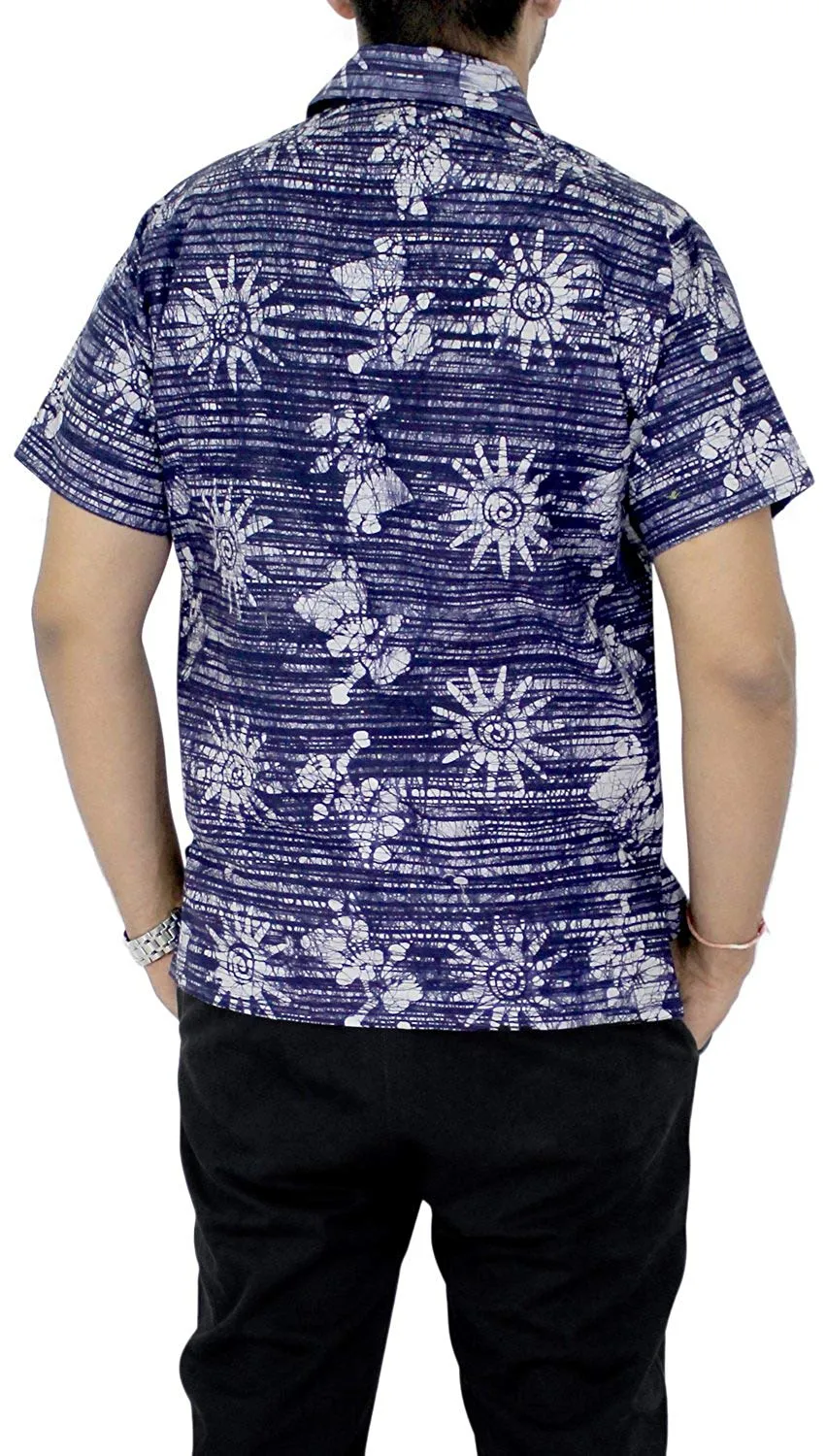 LA LEELA Shirt Casual Button Down Short Sleeve Beach Shirt Men Pocket Batik 1