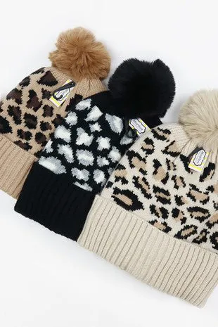 Leopard Print Pom Hats