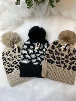 Leopard Print Pom Hats