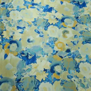 Light Blue and Ivory Abstract Floral Printed Silk Charmeuse Fabric