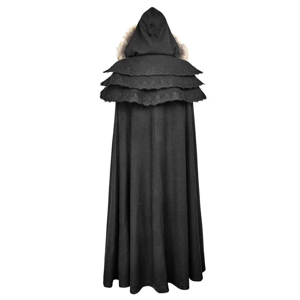 Luxurious Gothic Fur-Trimmed Woolen Long Cloak