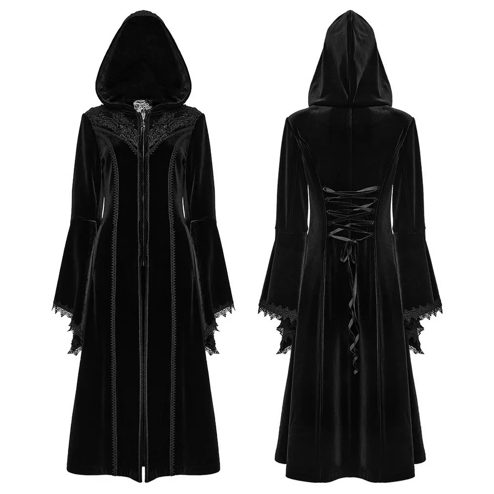 Luxurious Hooded Velvet Coat with Gothic Flair