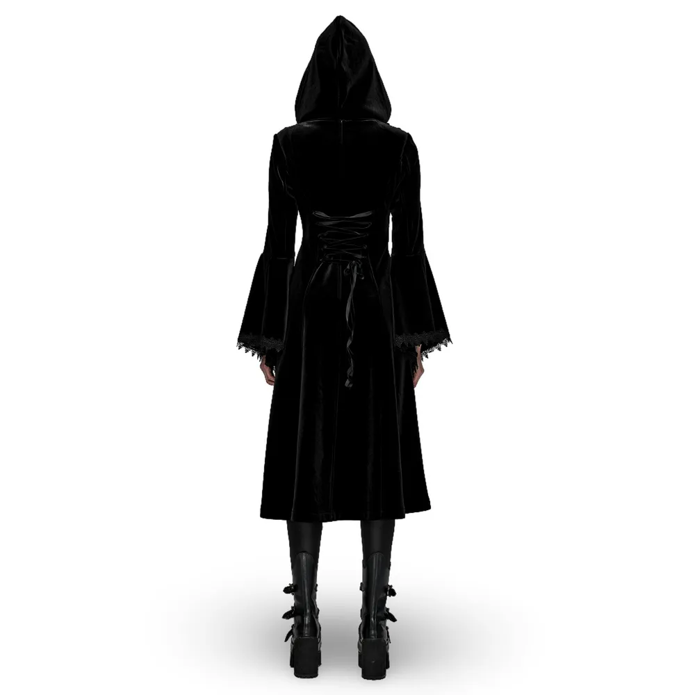 Luxurious Hooded Velvet Coat with Gothic Flair