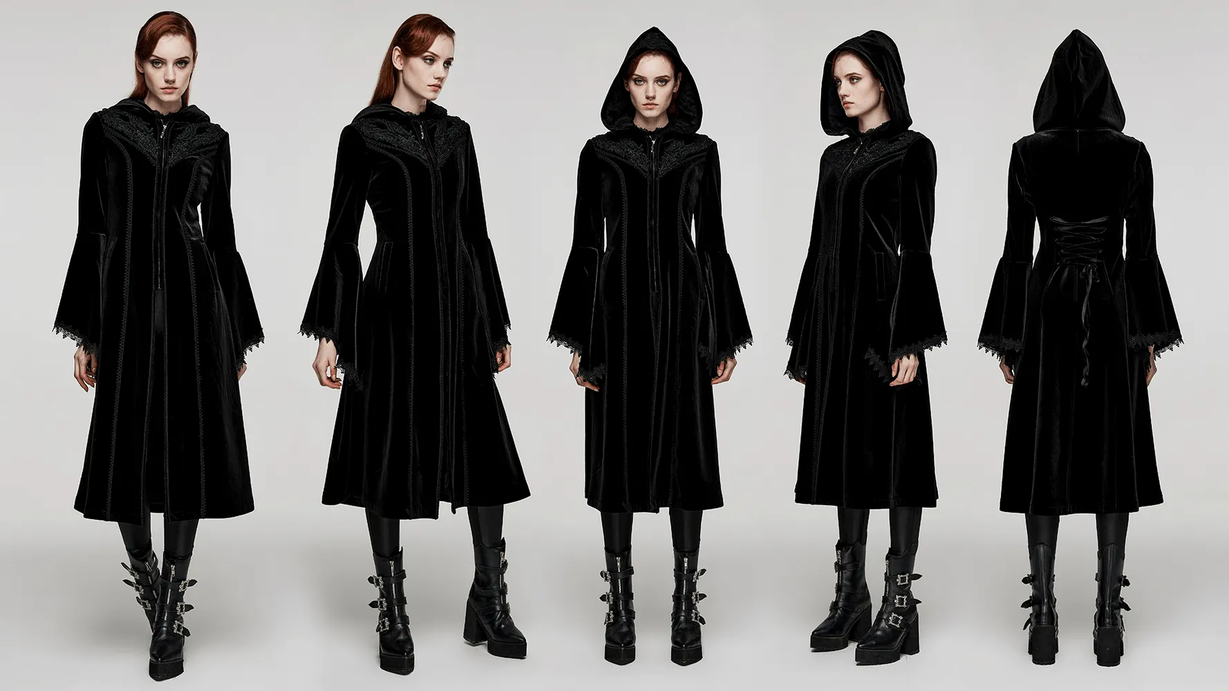 Luxurious Hooded Velvet Coat with Gothic Flair