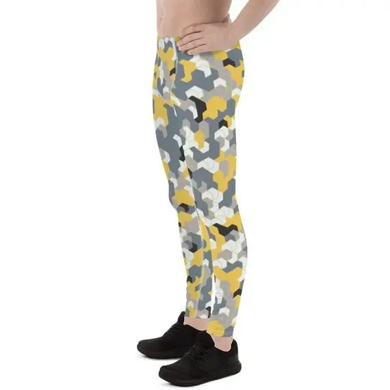 Men's Yellow Sports Camo Leggings - Moisture-Wicking & Quick-Drying