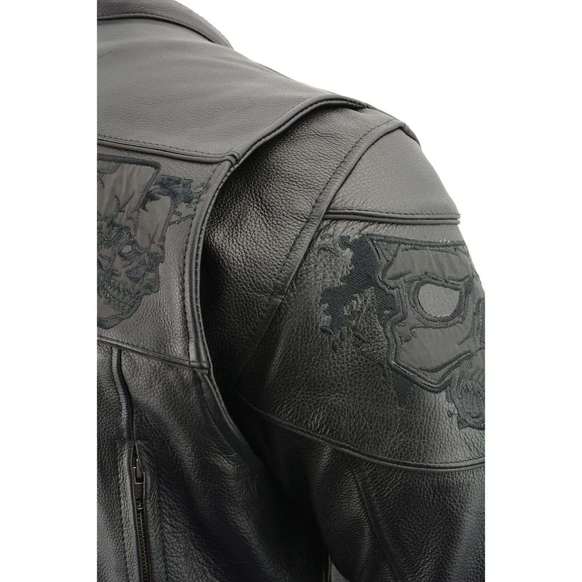 Milwaukee Leather MLM1501 Men's Black 'Cool-Tec' Leather Crossover Scooter Jacket with Reflective Skulls