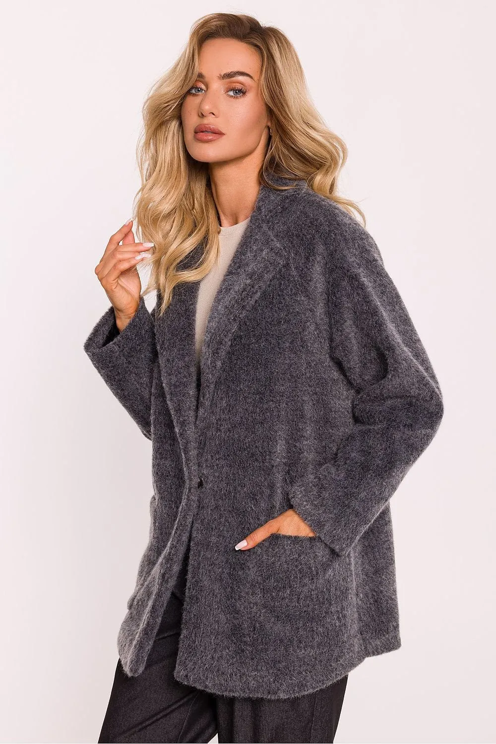 MOE Soft Plush Coat with Front Pockets-Made in Poland