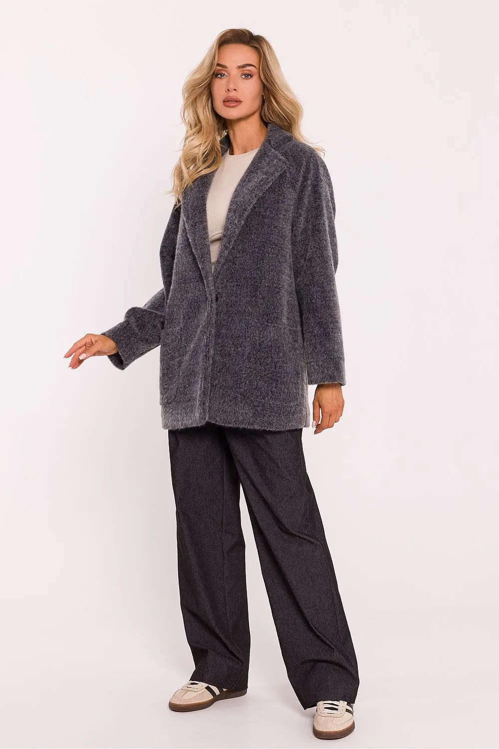 MOE Soft Plush Coat with Front Pockets-Made in Poland